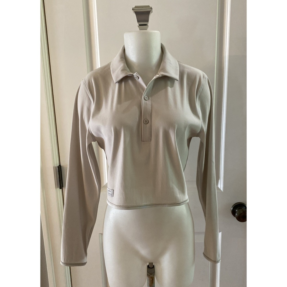 Lululemon Lab Cupro Cropped Long-Sleeve Polo Women Size 2/4 Dove Grey